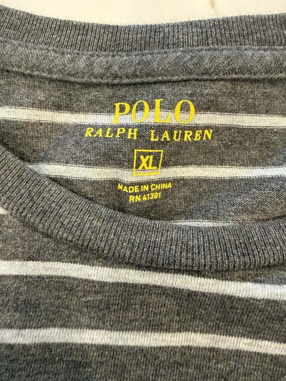 Polo Ralph Lauren Men's Gray and White Striped Crewneck T-Shirt